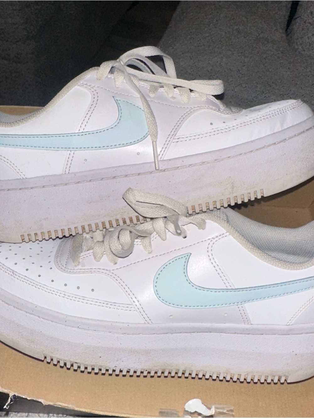 Nike Women's White Sneakers with Light Blue Swoosh